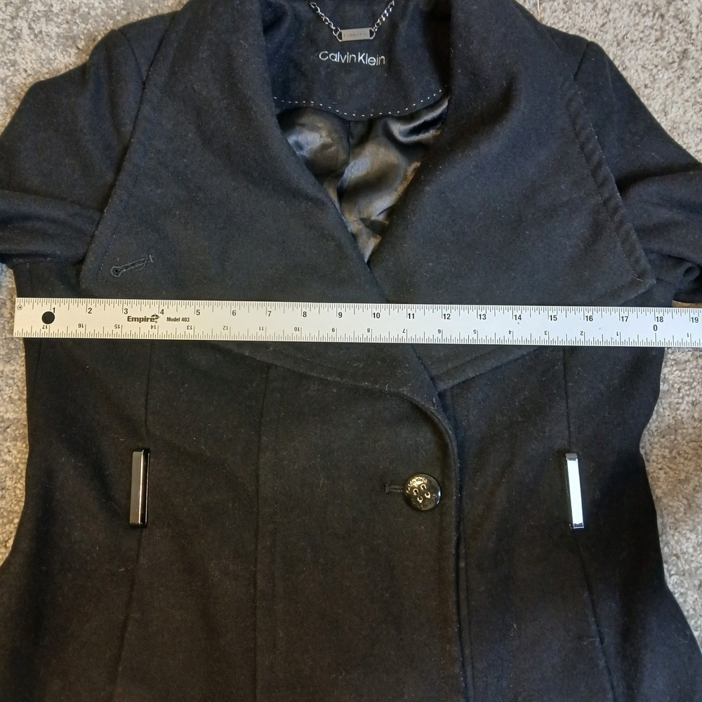 Calvin Klein Womens Black Wool Blend Wing Collar Peacoat Jacket PS Petite Small - Picture 7 of 11